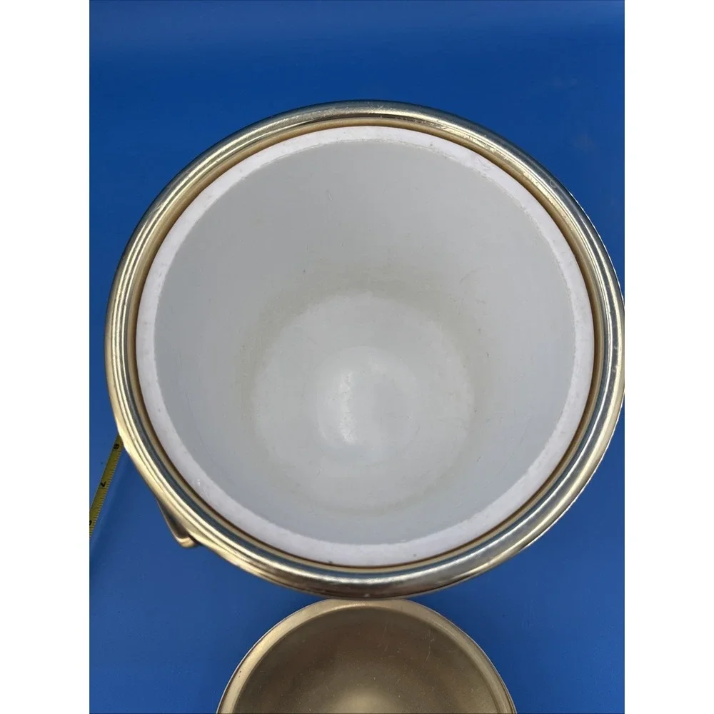 Vintage 1960's Midcentury Italian Gold Diamond Weave Metal Ice Bucket